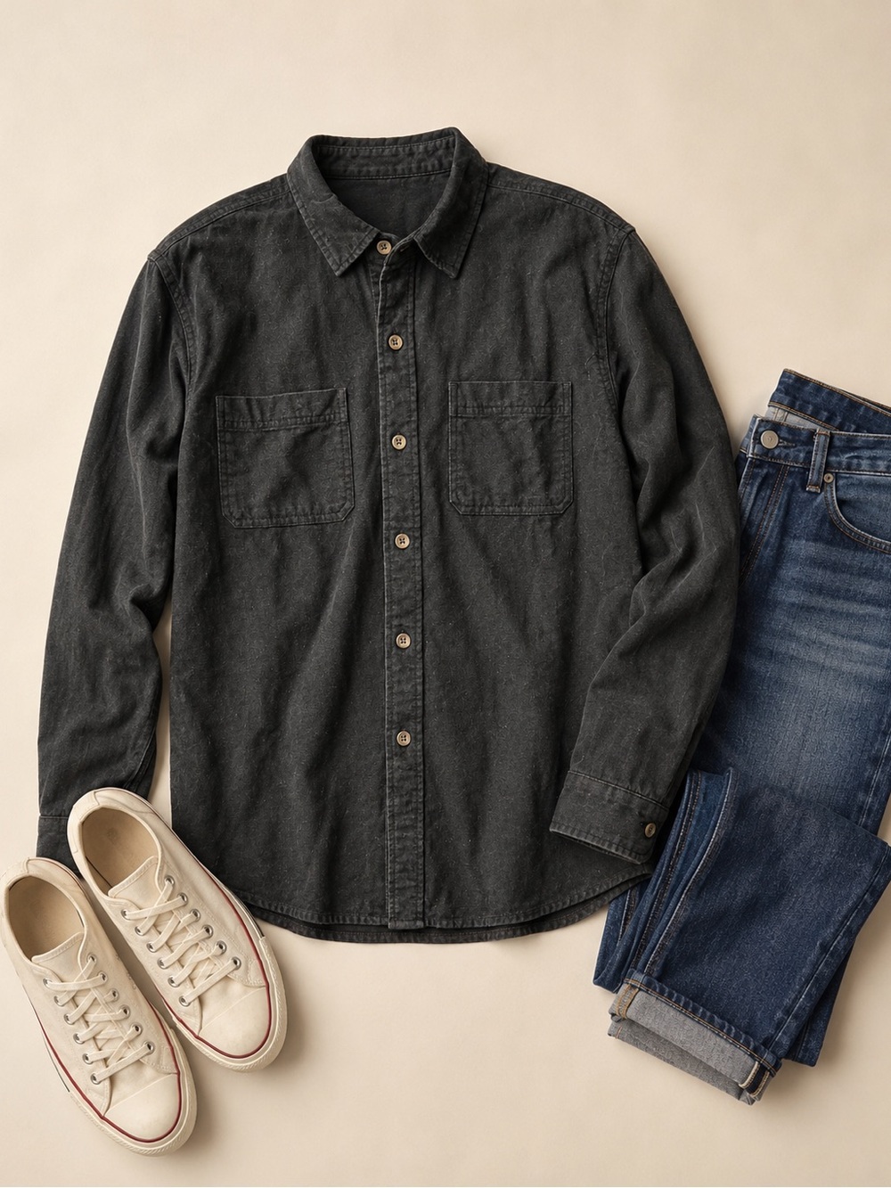 Woolrich Men's Charcoal Navy Button-Down Flannel Shirt 100% Cotton Sz XL